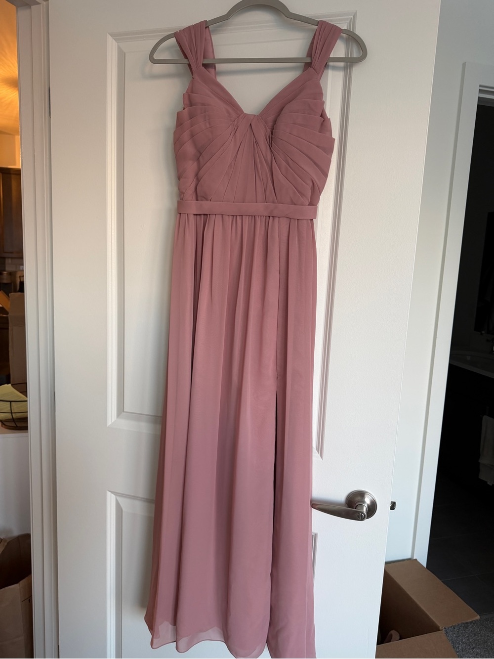Azazie Rose Mauve Pleated Chiffon Maxi Dress